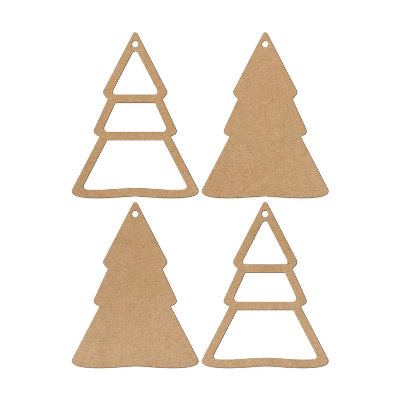 Holzdeko Weihnachten - Tannenbaum Anhänger MDF Natur (4-teilig) - je 8x10 cm 
