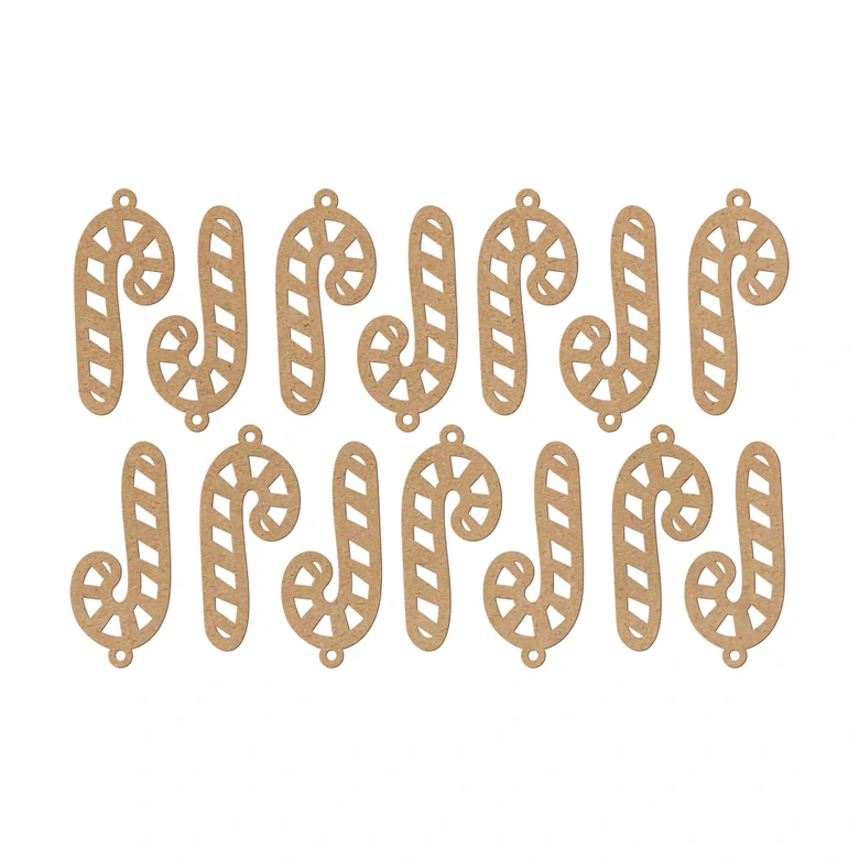 Holzdeko Weihnachten - Zuckerstange MDF Natur (14-teilig) - je 4x9 cm 