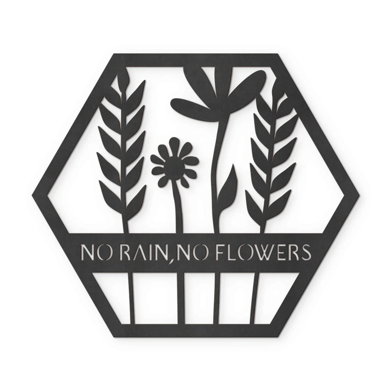 MDF - Holzdeko - Blumen im Hexagon - No Rain No Flowers 