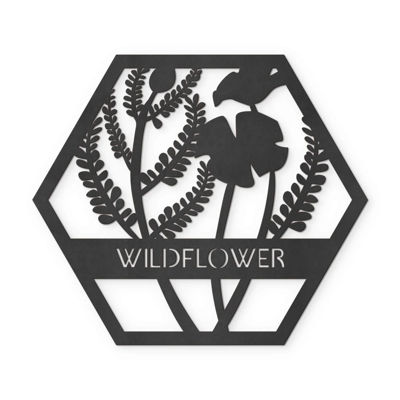 MDF - Holzdeko - Blumen im Hexagon - Wildflower 