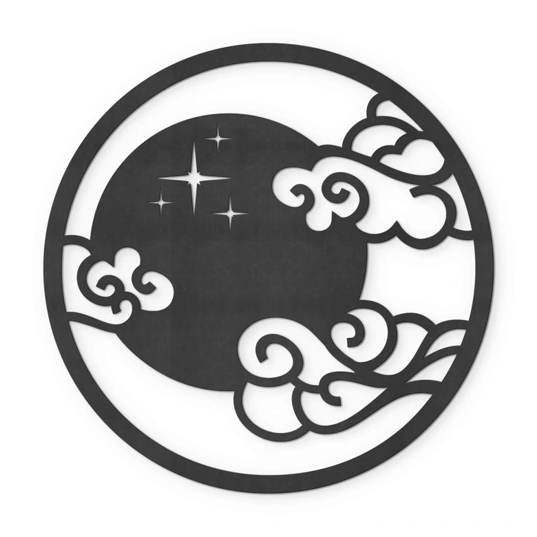 MDF - Väggdekorationer i trä - Måne med moln - Rund 