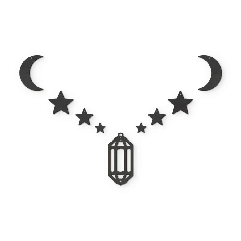 MDF Decoratie Ramadan Set Maan, Sterren, Lantaarn 