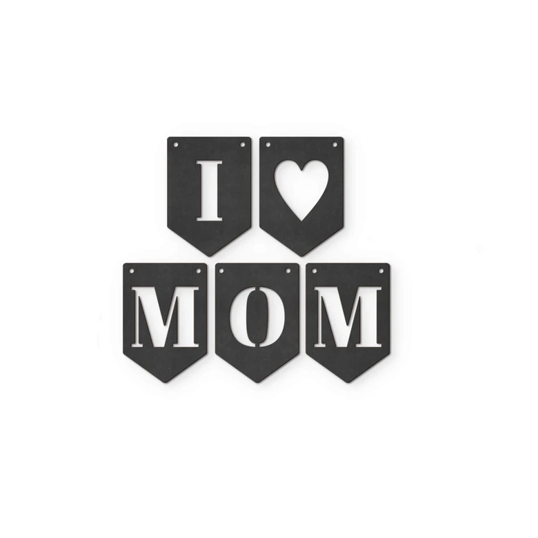 Décoration en bois MDF - Guirlande - I love Mom (set de 5)  
