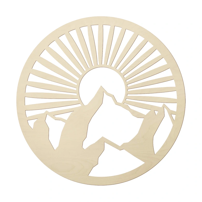 Decoración en madera paisaje de montaña al atardecer - madera de álamo redonda 