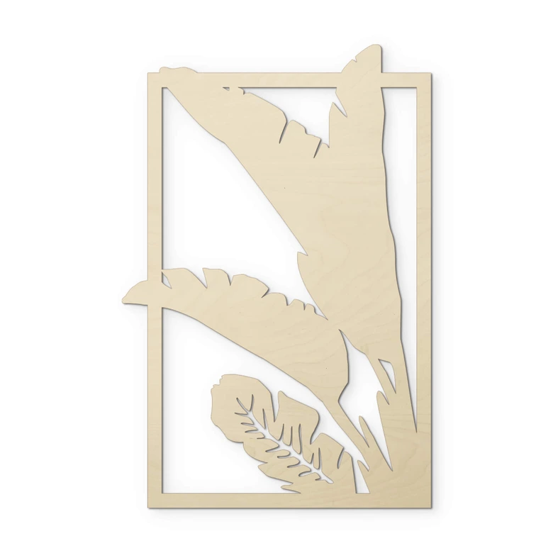 Väggdekorationer i trä poppel - löv i ram 