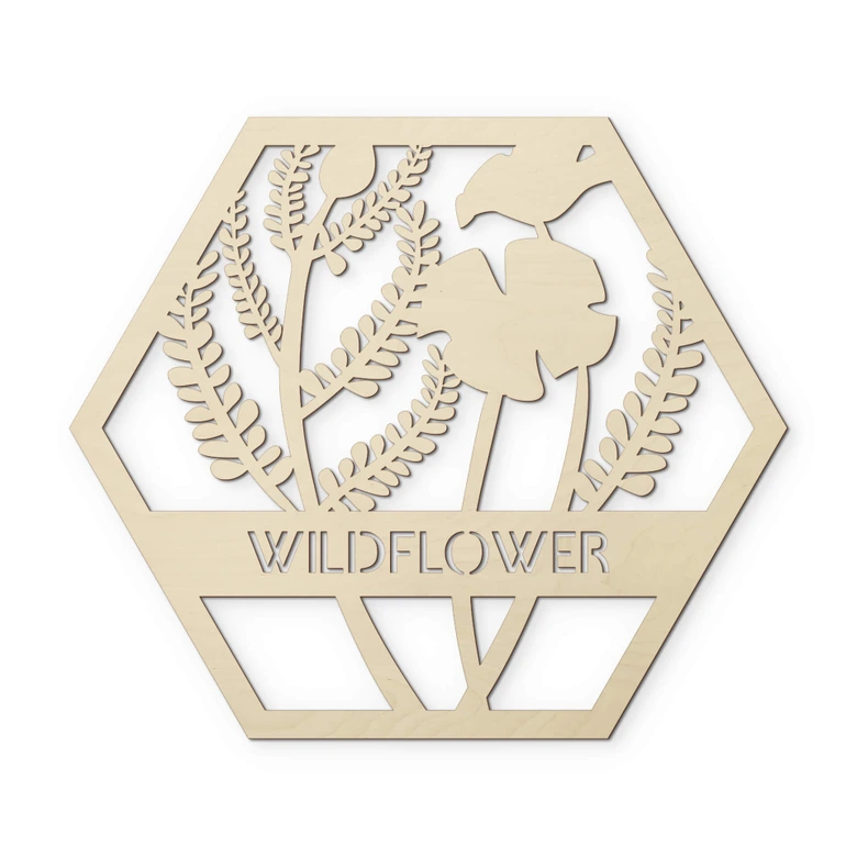 Holzdeko Pappel - Blumen im Hexagon - Wildflower 
