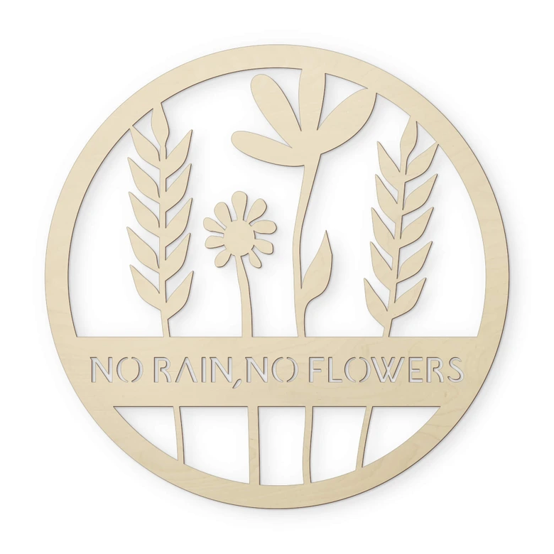 Väggdekorationer i trä poppel - Blommor i en cirkel - Inget regn - Inga blommor 