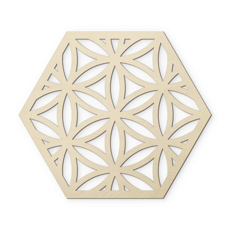 Holzdeko Pappel - Hexagon Blume des Lebens 