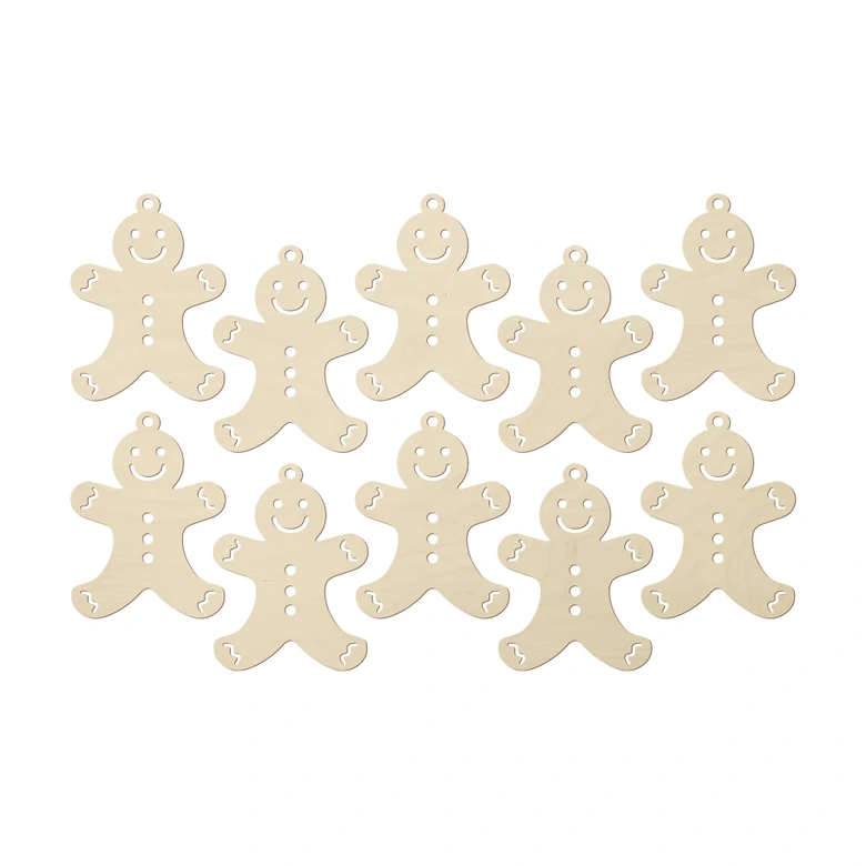 Decoración en madera de Navidad - Hombre de pan de jengibre madera de álamo (10 piezas) - 8x10 cm c/u 