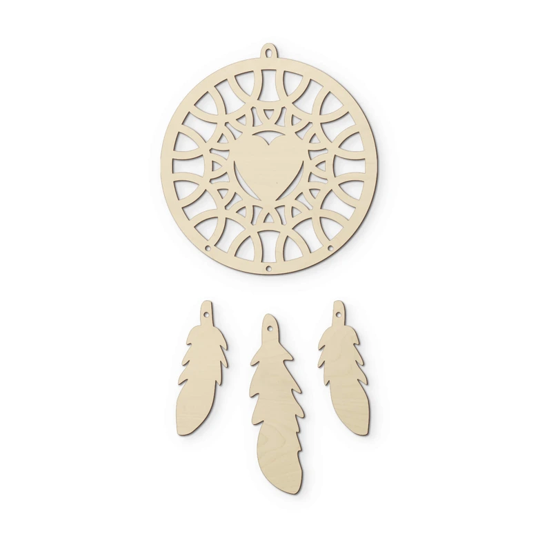 Decoración en madera álamo - Atrapasueños corazón (4 piezas) 