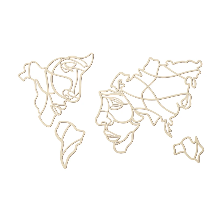 Dekoracja drewniana topola - Mapa świata z twarzą 