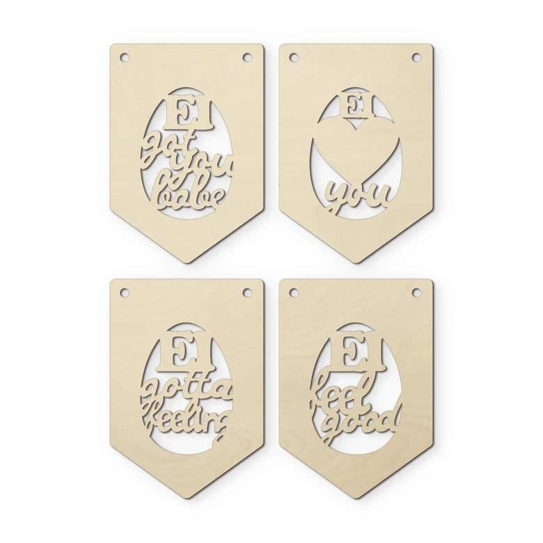 Decoración en madera álamo - cadena de banderines de Pascua - refranes (set de 4) incl. cuerda de algodón 