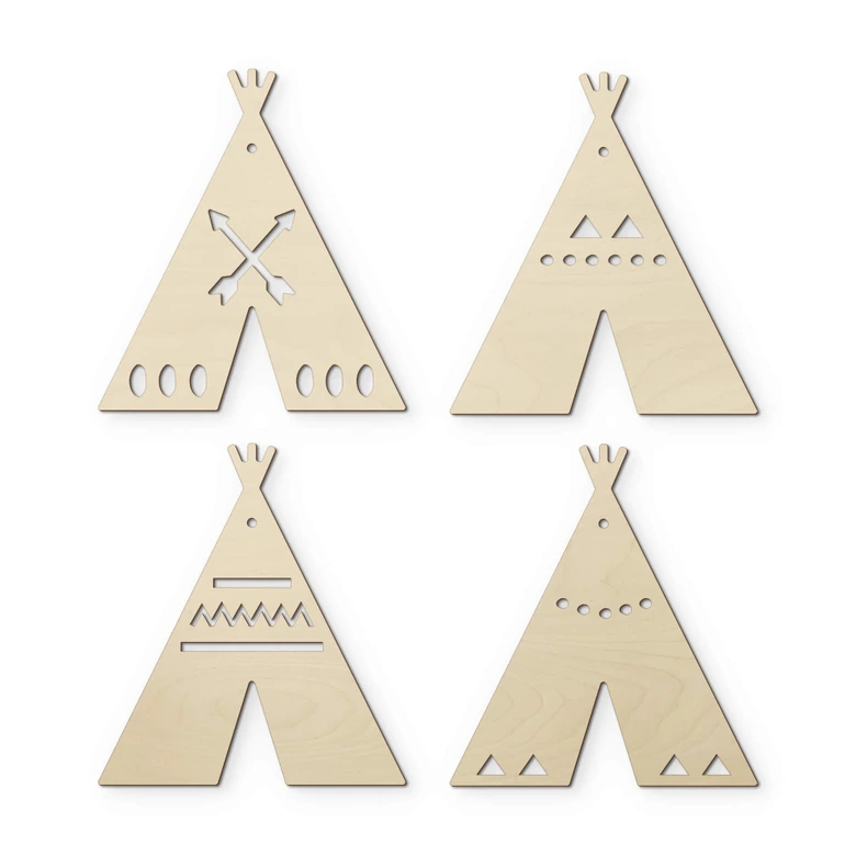 Holzdeko Pappel - Wimpelkette Tipi (4er Set) inkl. Baumwollseil 