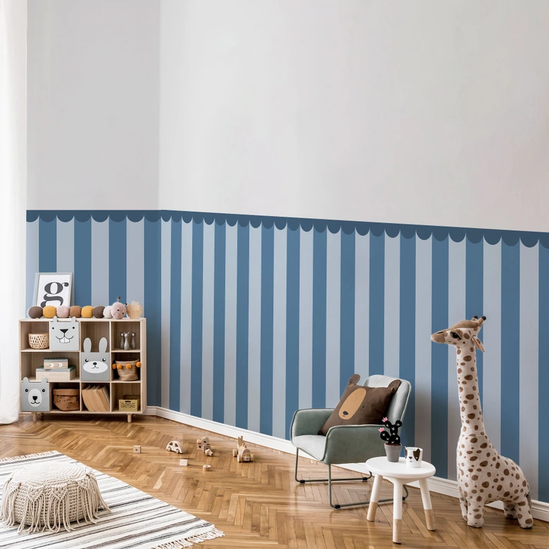 Pannelli murali Rivestimento murale autoadesivo a strisce blu con bordo 
