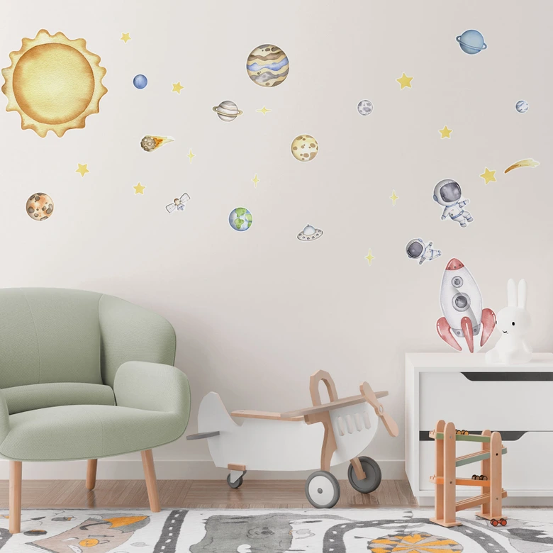 Wandtattoo für Kinder - Weltraum Abenteuer mit Astronauten - Oliver Robins - 50x70 cm 