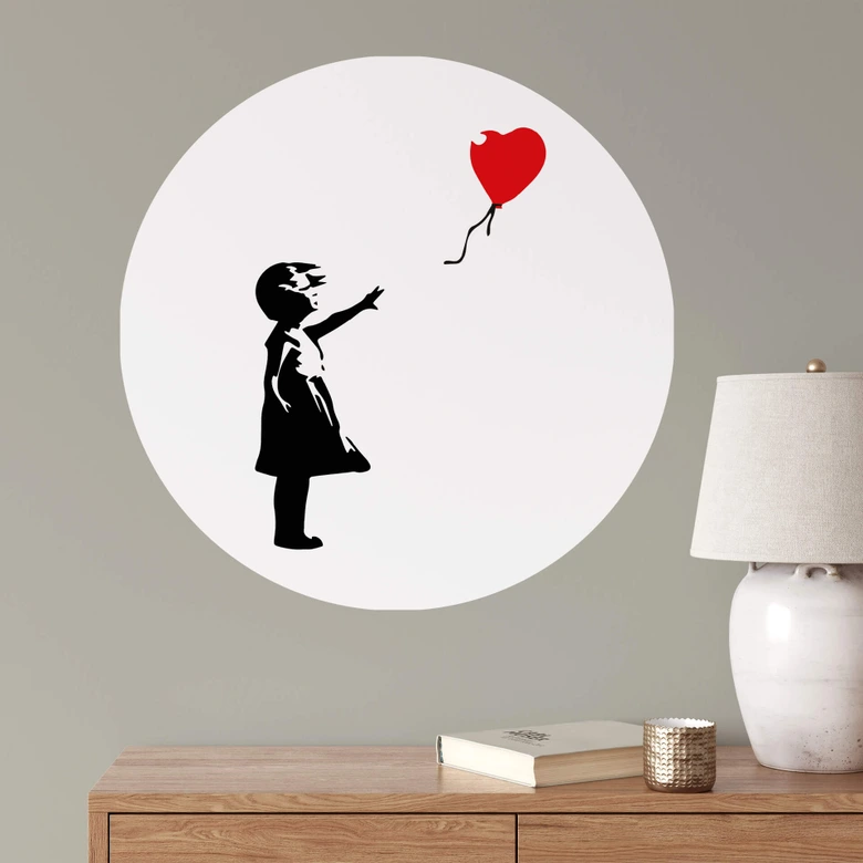 Wandtattoo Banksy - Girl with red balloon - Rund 