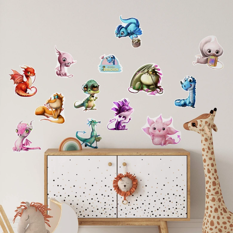 Sticker Mural Les petits dragons - set de 13 pièces  