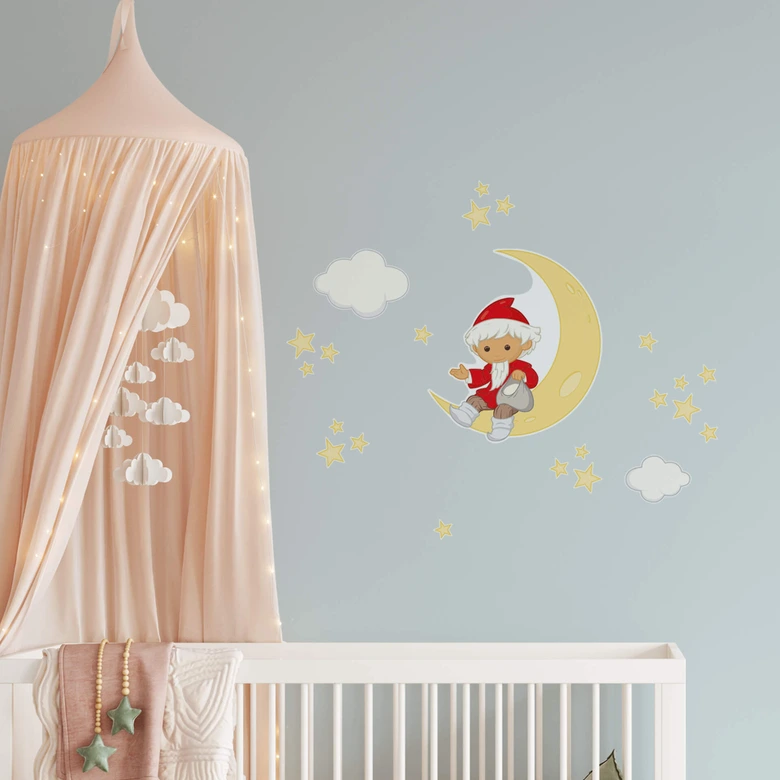 Wandtattoo Unser Sandmännchen - Sandmann mit Mond und Sternen - 50x70 cm 