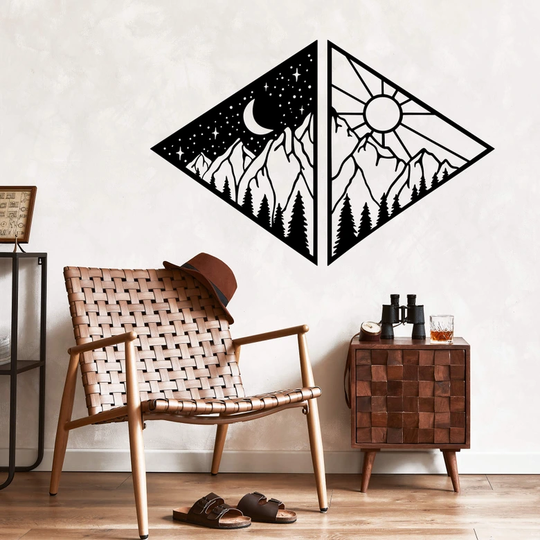 Wallsticker Bjerg ved nat og dag i en trekant (2 dele) 
