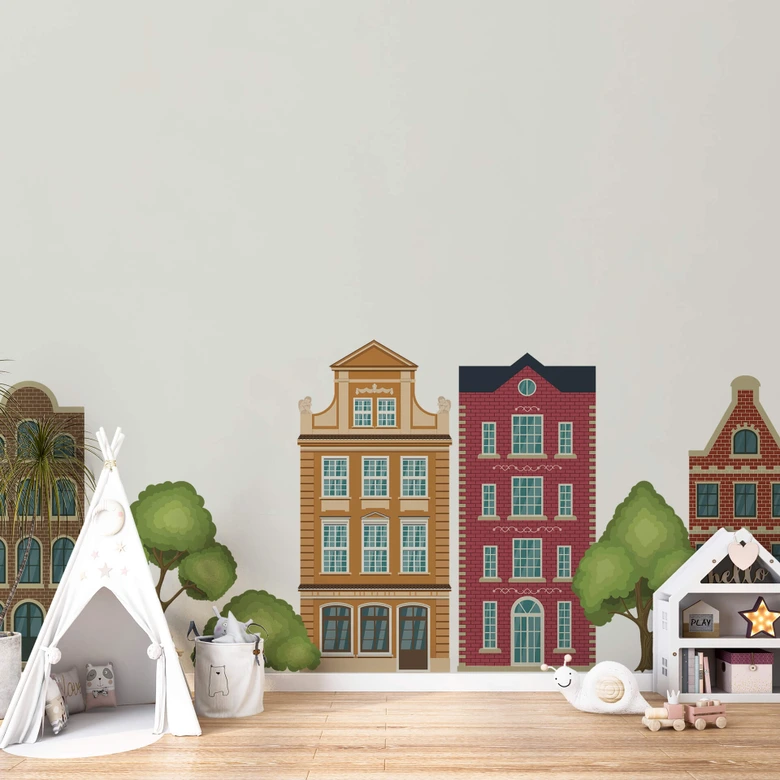 Wandtattoo Bunte Häuser Set 01 (7-teilig) 