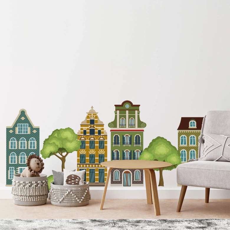 Wallsticker Farverige huse sæt 02 (7 stk.) 