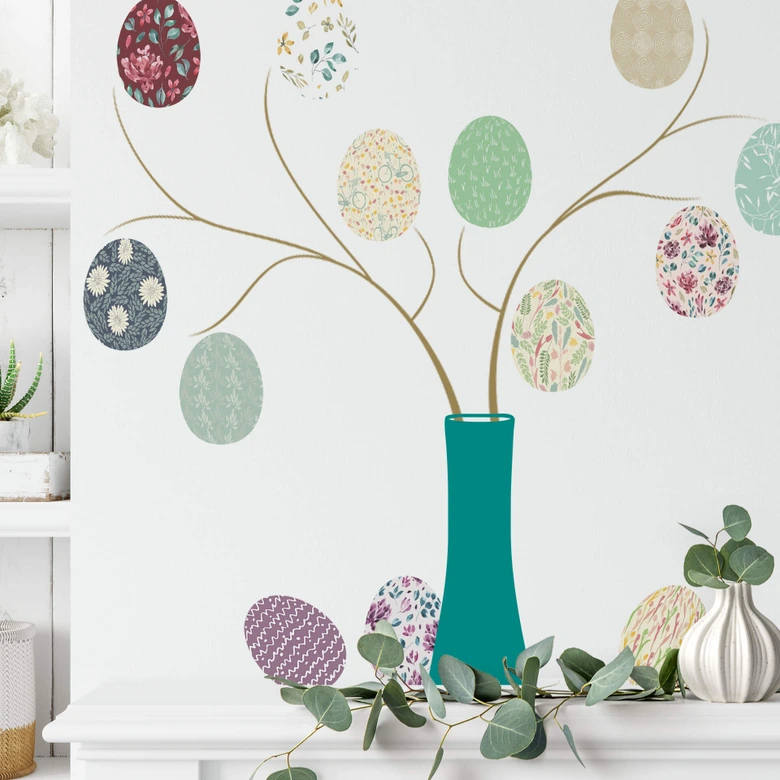 Sticker mural Set d'œufs de Pâques multicolores (21 pièces) 