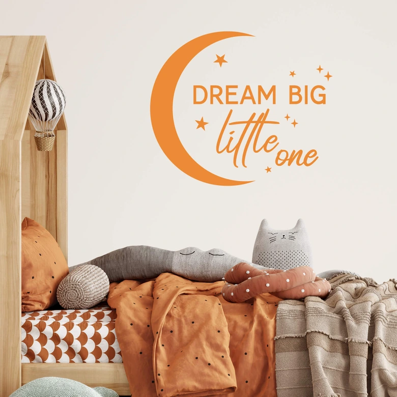 Wandtattoo Spruch - Dream big little one - mit Mond und Sternen 