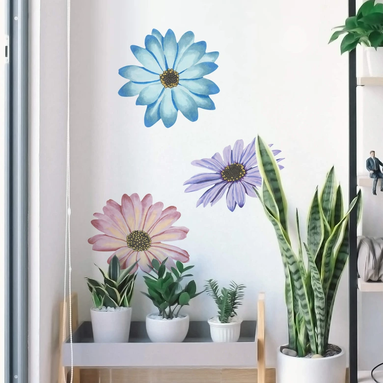 Wandtattoo Dreierlei Bornholmer Margeritenblüten - Watercolour 