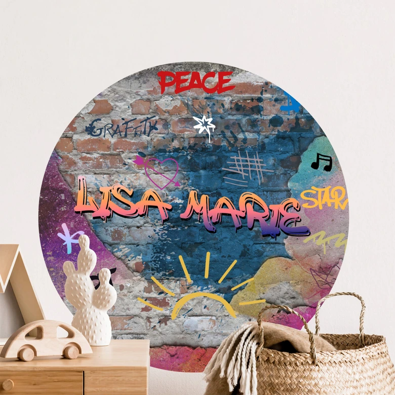Personalisiertes Wandtattoo Graffiti mit Wunschtext - Rund 