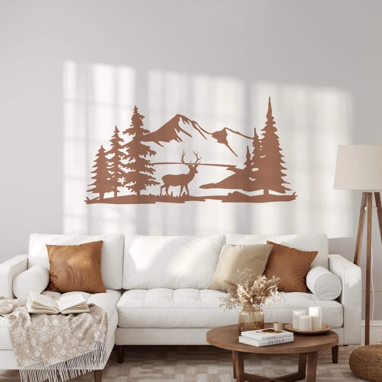 Muursticker Hert voor een berglandschap 