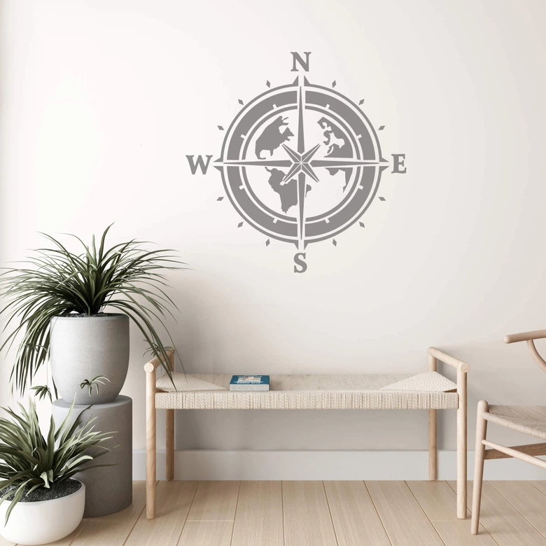 Wall sticker Compass with abstract continents 