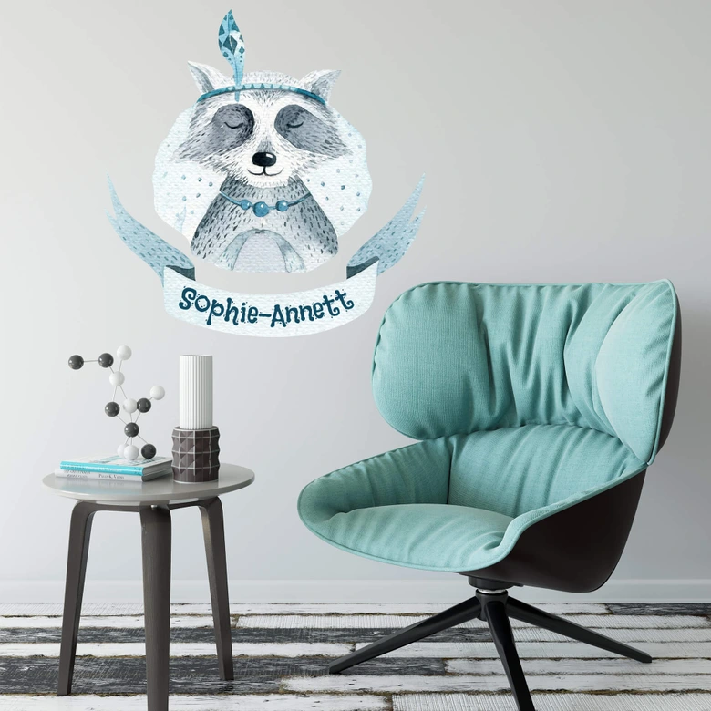 Sticker mural Kvilis - Raton laveur + Texte à personnaliser 