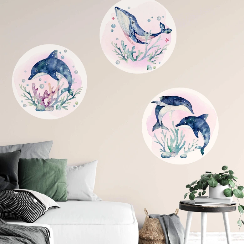 Sticker mural Kvilis - Couple de dauphins - Rond 