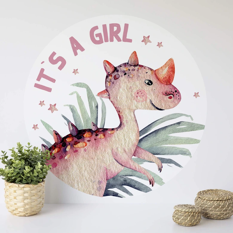 Sticker mural Kvilis - Dinosaure - It's a girl - Rond 