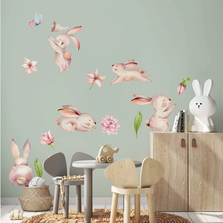 Sticker mural Kvilis - Set de lapins (13 pièces) 