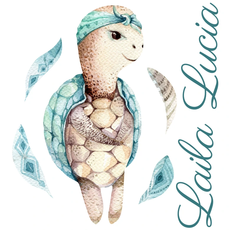 Sticker mural Kvilis - Schildkröte mit Federn + Texte à personnaliser 