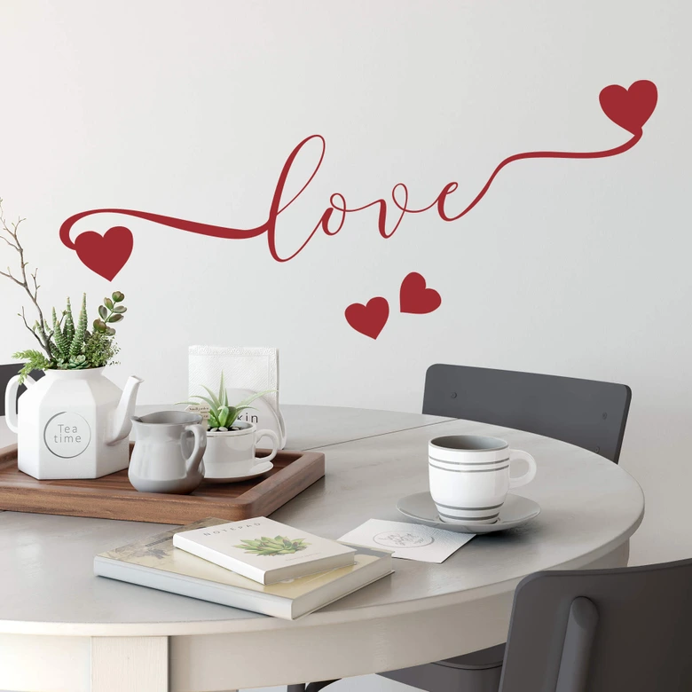 Muursticker Love met hartjes 