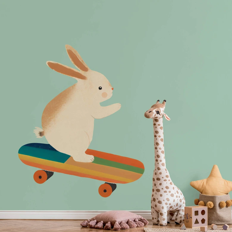 Wandtattoo Treechild - Niedlicher Hase auf einem Skateboard 
