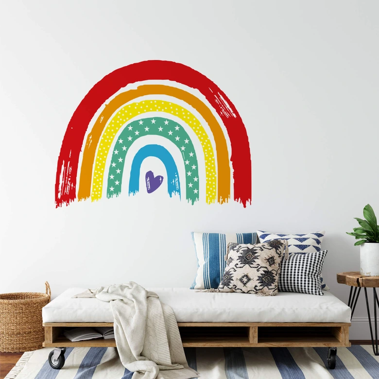 Wandtattoo Regenbogen klassisch bunt mit Herz 