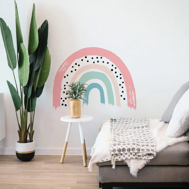 Muursticker Pastelroze Regenboog 