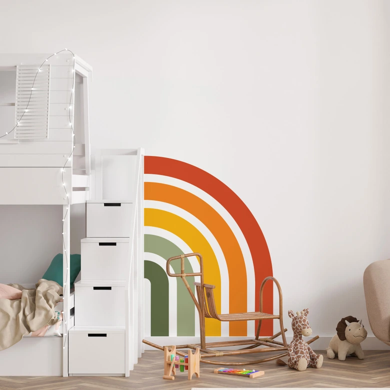 Muursticker retro halve boog | regenboog kleuren 