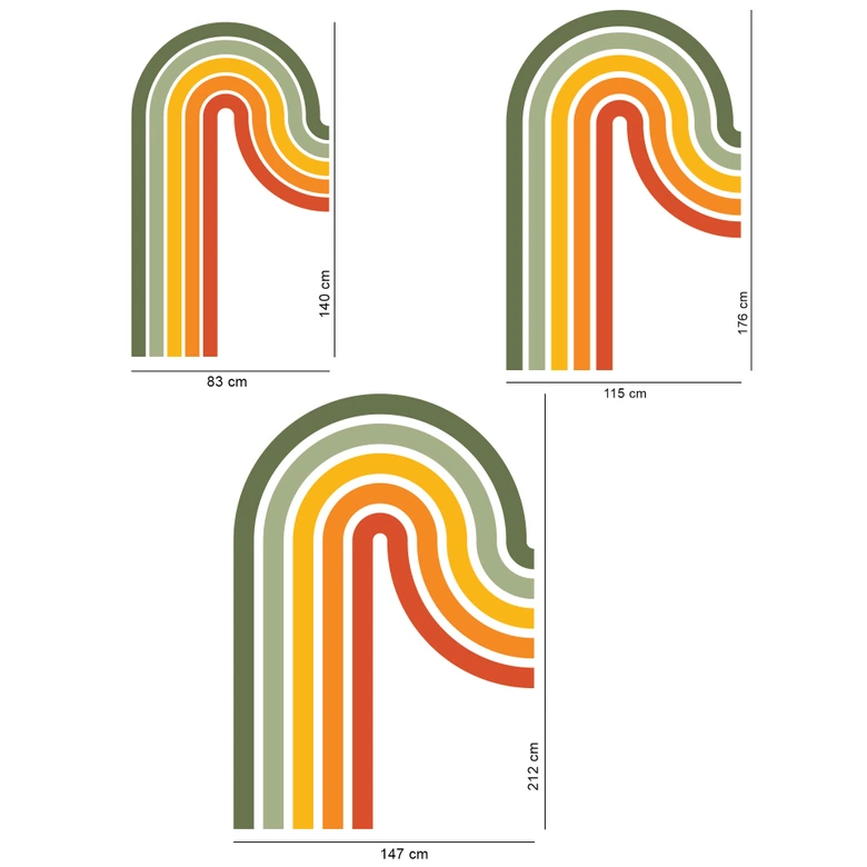 Wandtattoo Retro Streifen Form Set (3-teilig) | Regenbogenfarben 