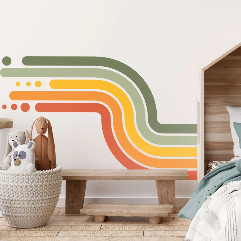 Wandtattoo Retro Streifen Form Set (4-teilig) | Regenbogenfarben 