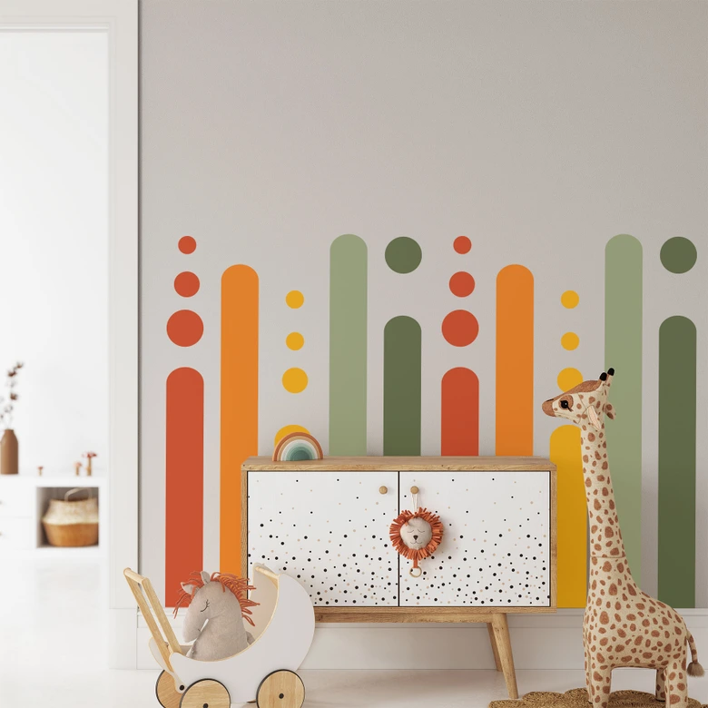 Sticker mural Retro rayures à pois | couleurs arc-en-ciel 