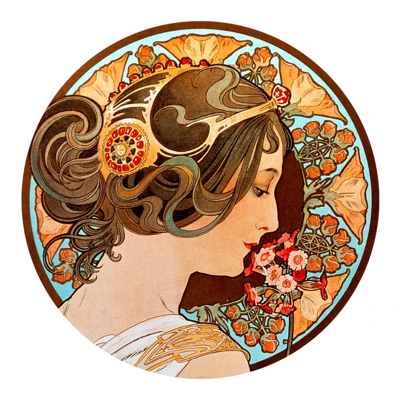 Sticker mural Mucha - Primevère - Rond 