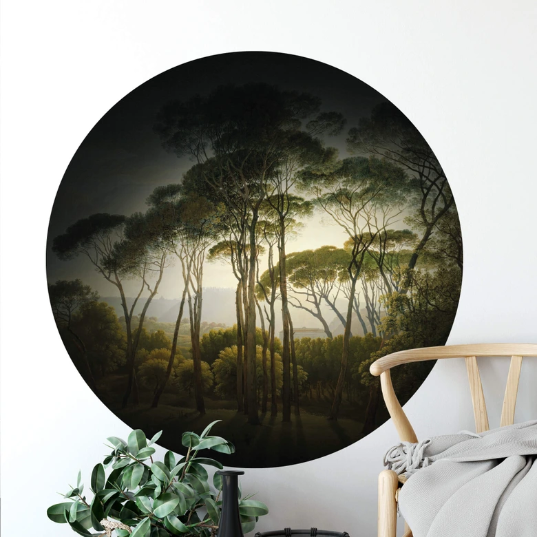 Zelfklevende Wandcirkel Voogd - Parasoldennen in Italiaans Landschap 