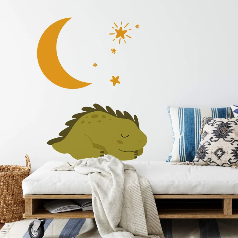 Wandtattoo Schlummernder Dino unter dem Sternenhimmel 