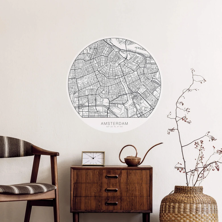 Wandtattoo Stadtplan Amsterdam - rund 