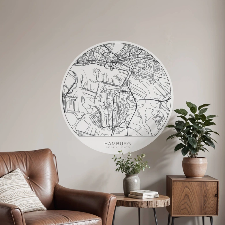 Wandtattoo Stadtplan Hamburg - rund 