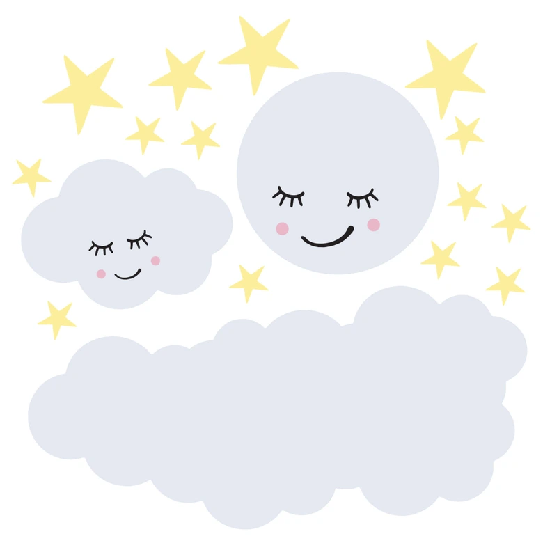 Wandtattoo Sternenhimmel mit Wolke und Mond schlafend 